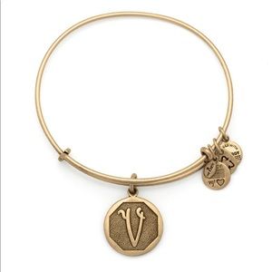 ALEX AND ANI initial V charm Bangle in Metallic